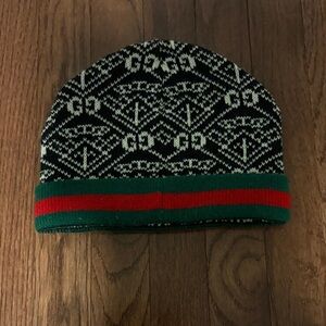 Gucci Black and Green Patterned Beanie